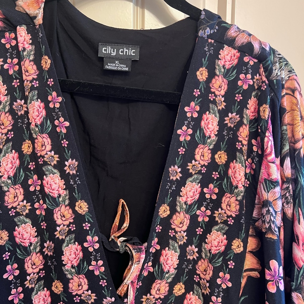 City Chic Black Dress with Pink and Orange Floral Pattern